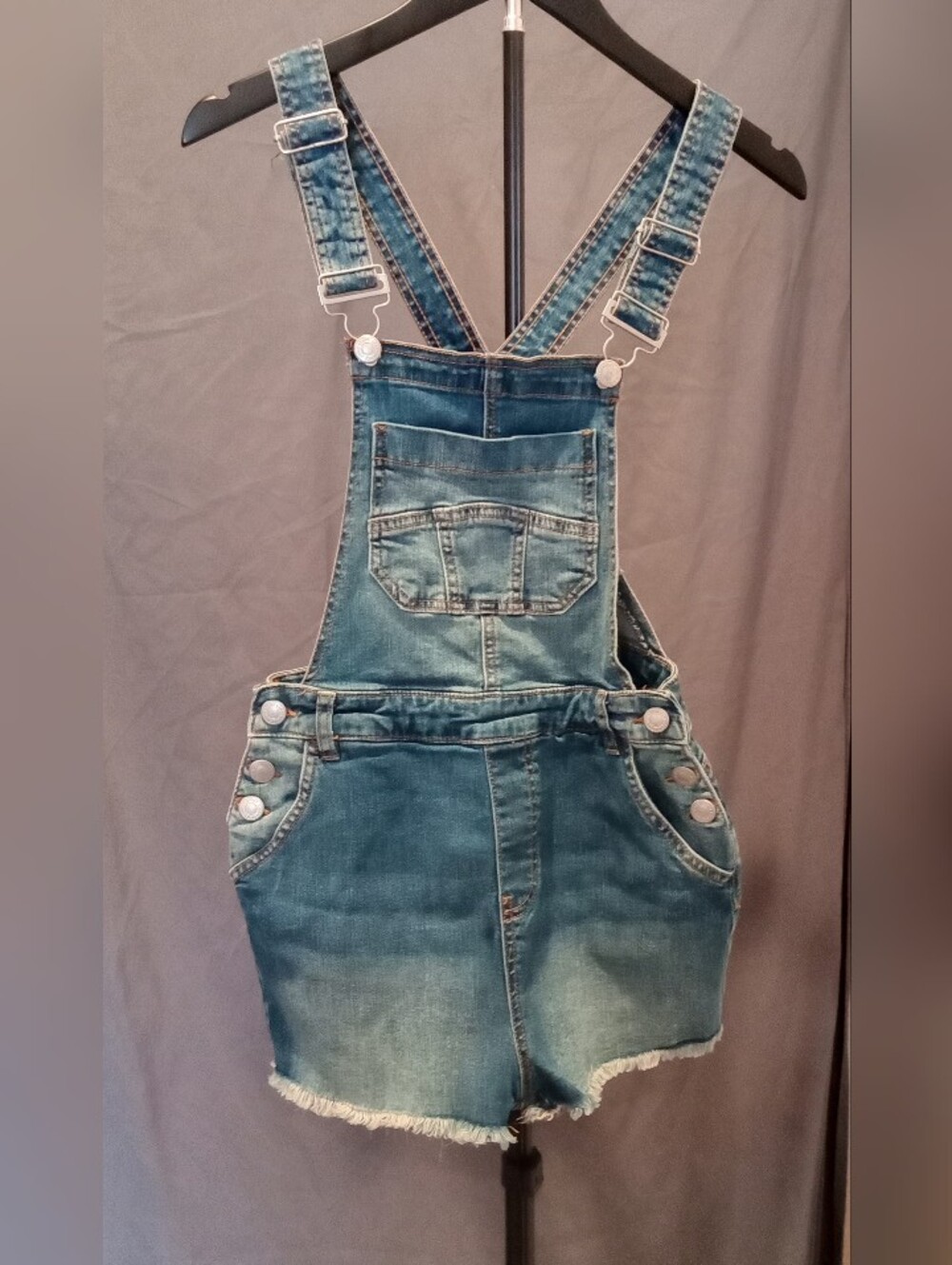 U2B Distressed Denim Short Overalls Women's Size S